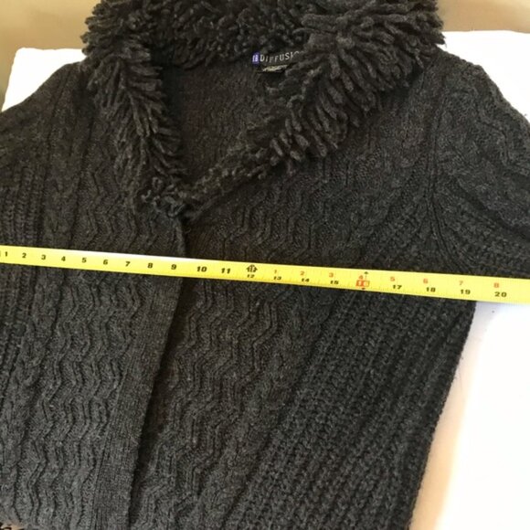 IB Diffusion Vintage 90s Cable Knit Long Sweater Coat Cardigan Wool Cozy Warm S - Picture 14 of 15